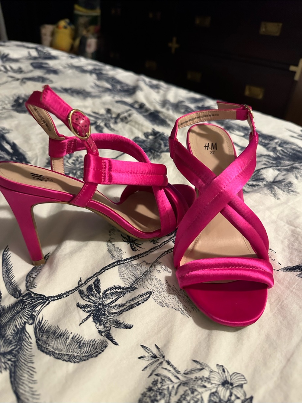 H&M Hot Pink Satin Crisscross High Heel Sandals